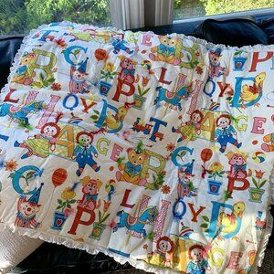 Vintage Alphabet Baby Blanket - Raggedy Ann and Andy - Padded, Tummy Time